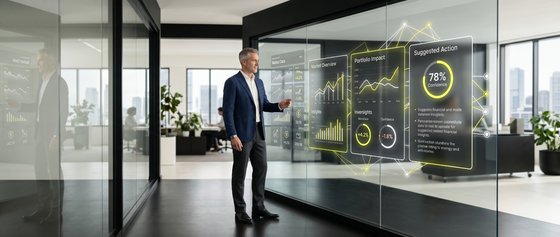 Investor reviewing Lianavo analytics on a glass display