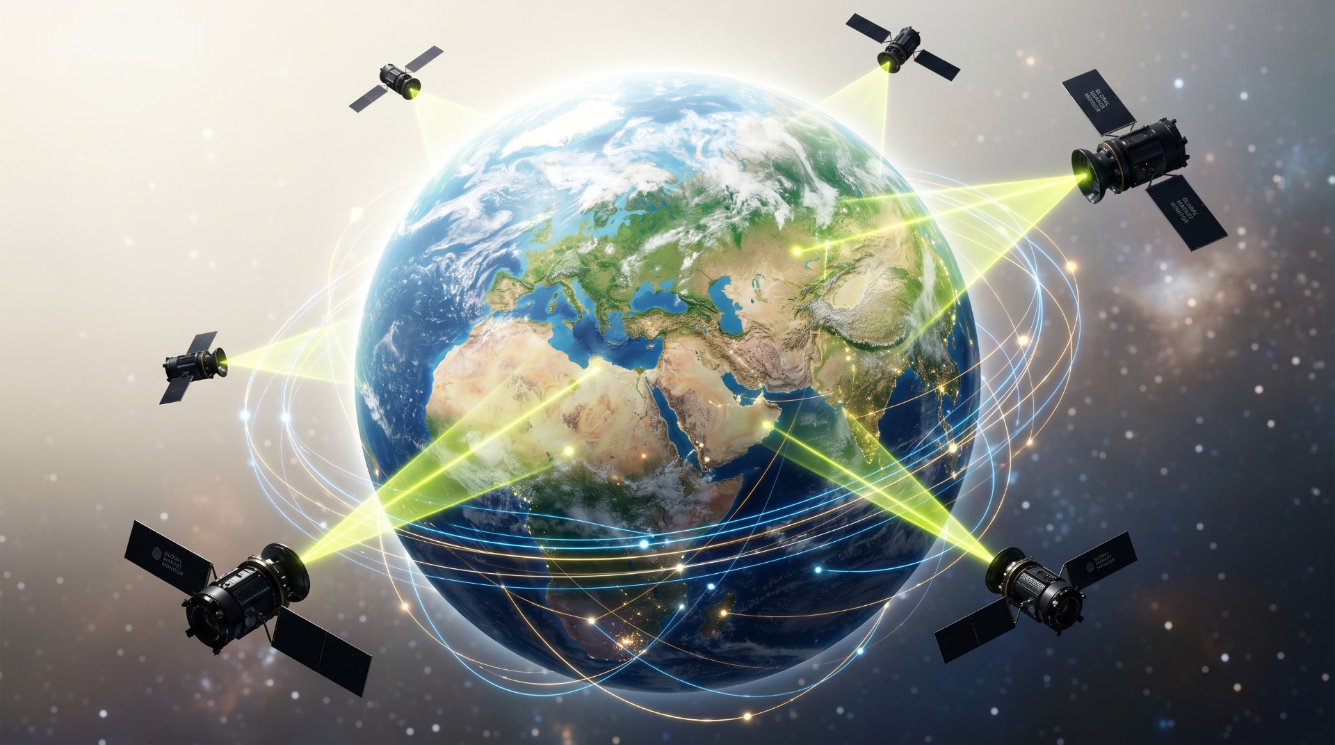 Global market monitoring satellites orbiting Earth