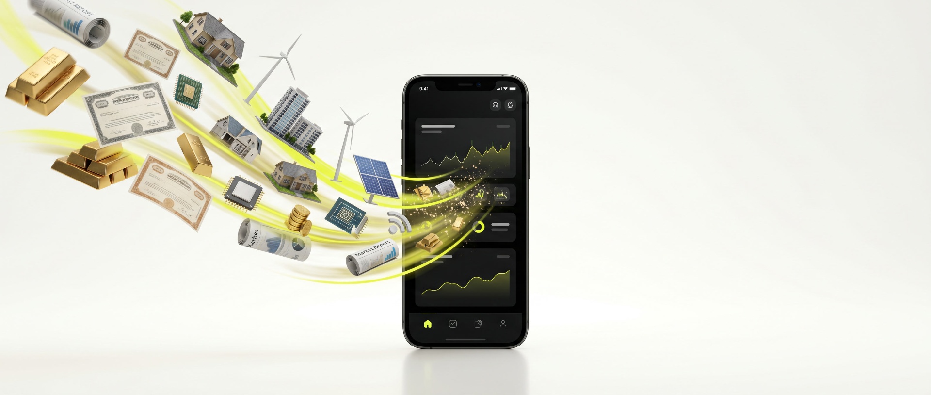 Lianavo platform showcase with diverse assets flowing into the app
